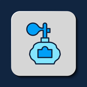 recommend clip art: Filled outline Aftershave bottle with atomizer icon isolated on blue background. Cologne spray icon. Male perfume bottle. Vector