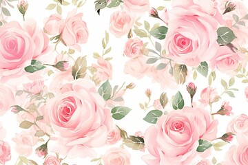 Watercolor Beauty Pink Rose Pattern Background. Wedding Backdrop. Valentine's Day Banner. Illustration