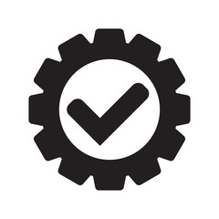 Check mark in gear icon, cog  with check icon.