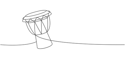 Djembe drum, bongo, congo one line continuous drawing. Musical instruments continuous one line illustration. Vector minimalist linear illustration.
