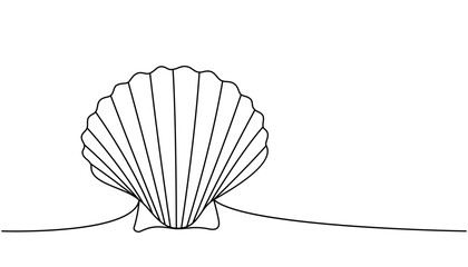 Scallop shellfish one line continuous drawing. Tropical underwater shell continuous one line illustration. Vector minimalist linear illustration.
