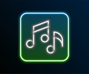 Glowing neon line Music note, tone icon isolated on black background. Colorful outline concept. Vector