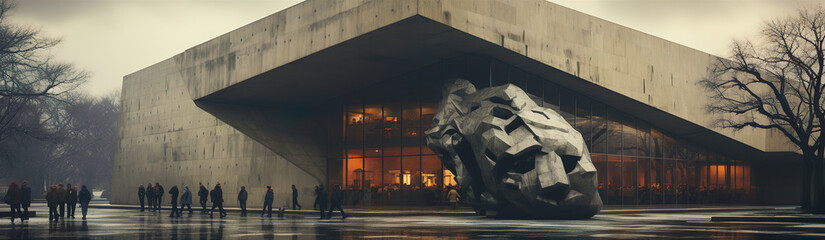 The Building Is Made Of Concrete And Natural Stone.  Generative AI