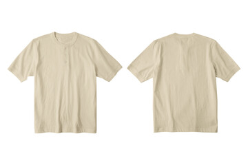 Tan Isolated Henley Neck Short Sleeve T-Shirt
