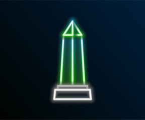 Glowing neon line Obelisk of Alexandria icon isolated on black background. Stone monument. Historical monument. High pillar memorial and column. Colorful outline concept. Vector