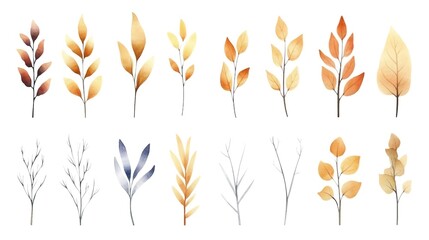 watercolor set vector illustration of autumn fall