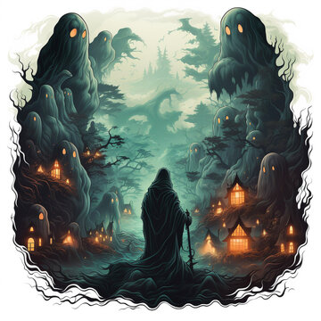 halloween ghost town, stiker