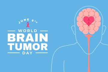 illustration of a healthy brain on a blue background. World Brain Tumor Day June 8.