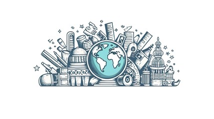 Fototapeta premium world currency simbol money bank icon doodle hand