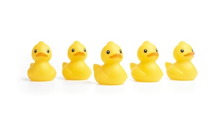 Yellow Duck Toys Over White Background