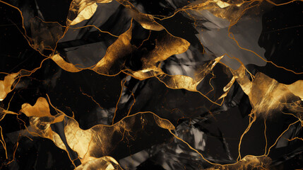 Luxurious black and gold marble seamless texture. Background, wallpaper, ceramic, counter, splash, swirl Generative AI