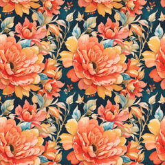 colorful floral repeat pattern created with bright high contrast vivid colors, seamless pattern for textile, packaging, wrapping paper, wallpaper, book cover, table cloth etc, generativeai