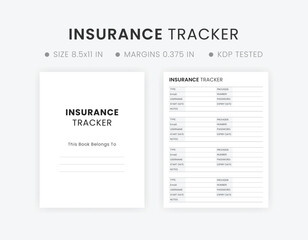 Minimalist Insurance Information Tracker Template Printable Planner Letter Size