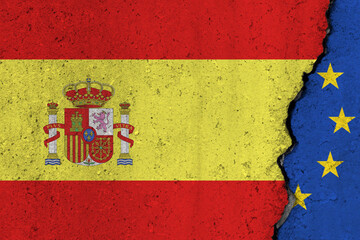 Spain and EU flag cracked on a concrete background
