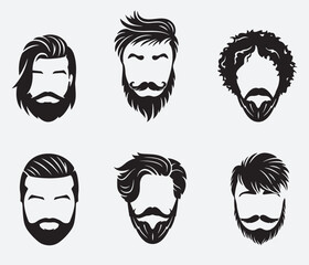 isolated black silhouette of man hairstyle , vector collection