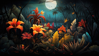 Obraz na płótnie Canvas tropical plants and flowers background