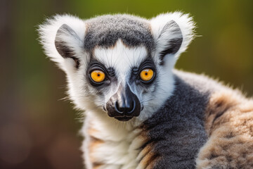 Portrait of a lemur catta. Cute Lemur looking at camera.