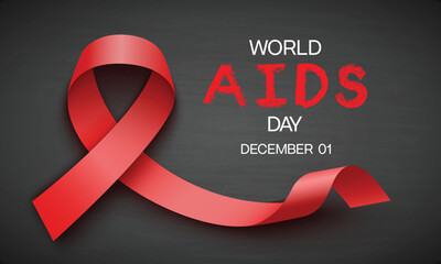 World Aids Day design concept with red ribbon on black chalkboard background. Vector illustration 