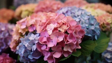 Beautiful Colorful Hydrangeas. Mother's day concept with a space for a text. Valentine day concept with a copy space.