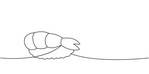 Shrimp nigiri, ebi sushi one line continuous drawing. Japanese cuisine, traditional food continuous one line illustration.