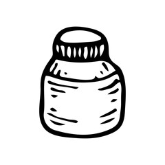 Bank pills sketch. Medicines in plastic packaging. Hand drawn illustration.