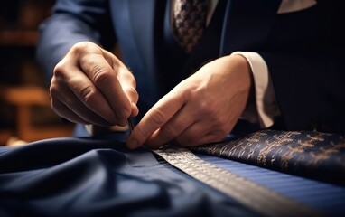 A tailor is making a modern tie
