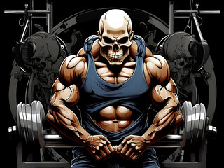 Skull gym bodybuilder illustration