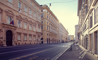 Empty street in Rome city, Lazio, Italy