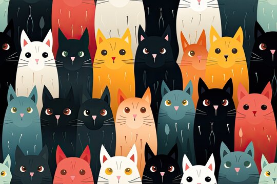 seamless pattern with cute cartoon cats illustrations,a simple design for baby room decor and nursery decoration.cartoon animas illustrations for nursery pattern.
