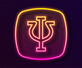 Fototapeta premium Glowing neon line Psychology icon isolated on black background. Psi symbol. Mental health concept, psychoanalysis analysis and psychotherapy. Vector