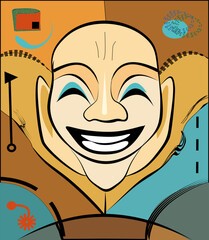 Colorful background, cubism art style,abstract portrait laughing face