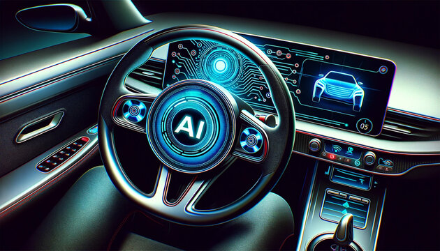 The interior of a car with artificial intelligence. Futuristic dashboard