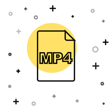 Black line MP4 file document. Download mp4 button icon isolated on white background. MP4 file symbol. Random dynamic shapes. Vector