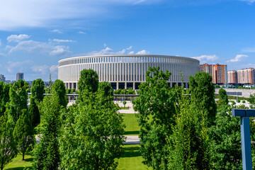 Krasnodar, Russia July 2, 2023: Krasnodar football club stadium, public landscape park Krasnodar or Galitsky park.