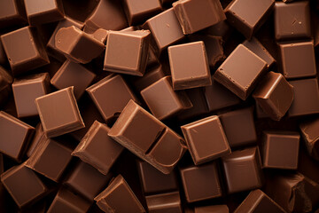Group of milk chocolate tasty candies background created with generative AI technology - obrazy, fototapety, plakaty