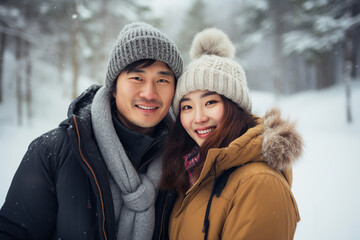 Image generative AI concept of young happy sweet couple in love walking cuddling in the park