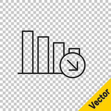 Black line Financial growth decrease icon isolated on transparent background. Increasing revenue. Vector