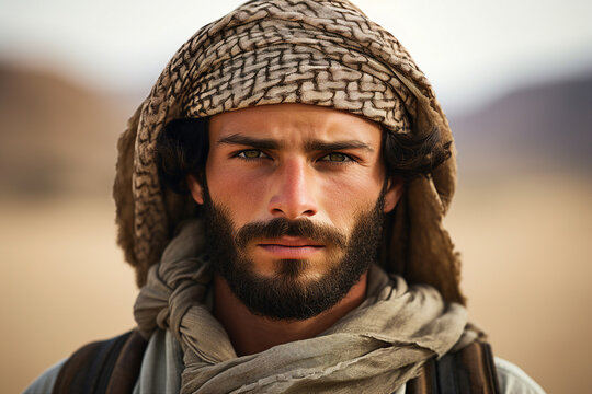 Young arab man in national clothes and turban Muslim man Saudi african moroccan yemenite persian men generative ai