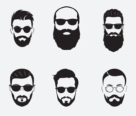 isolated black silhouette of man hairstyle , vector collection