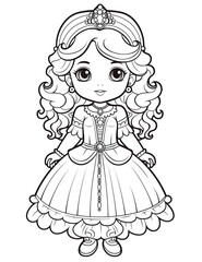 Fototapeta premium Outline art for a cute little beautiful princess suitable for coloring pages with a white background. 