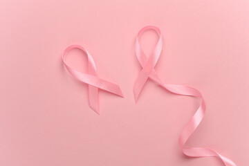 Two pink ribbons, breast cancer awareness symbol