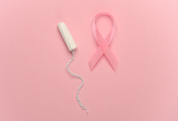 Pink ribbon, breast cancer awareness symbol with tampon