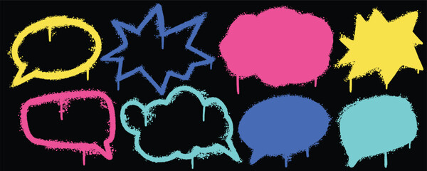 Set graffiti color spray paint. Collection of speech bubble Isolated Vector
