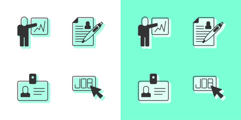 Set Search job, Leader of team of executives, Identification badge and Resume icon. Vector