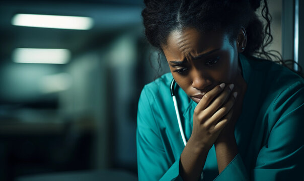 image of a sad and worried nurse