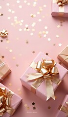 Fototapeta na wymiar Gift boxes on pink background by generative AI