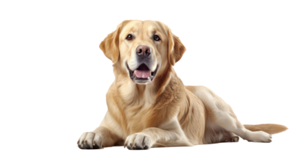 An isolated cute dog is sitting on the floor on a transparent background. PNG banner illustration. Post-processed generative AI