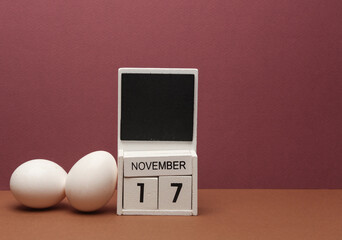 Prostate cancer awareness day. Eggs and calendar with date 17 november
