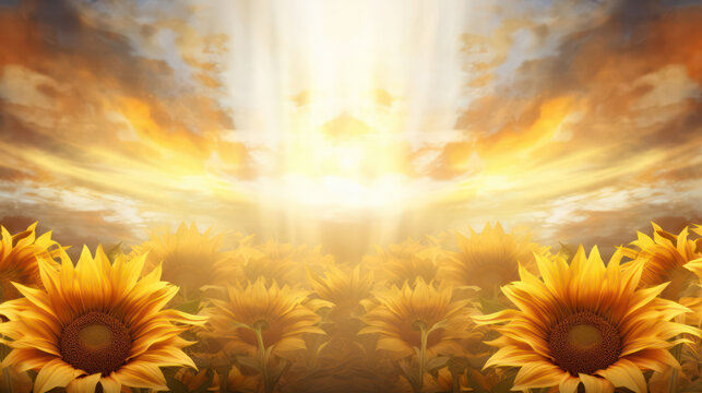 Sunflower field in the sun as wallpaper background illustration