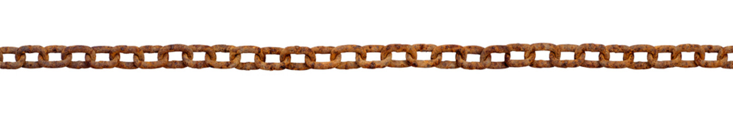 Old rusted metal chain Placed in a straight line